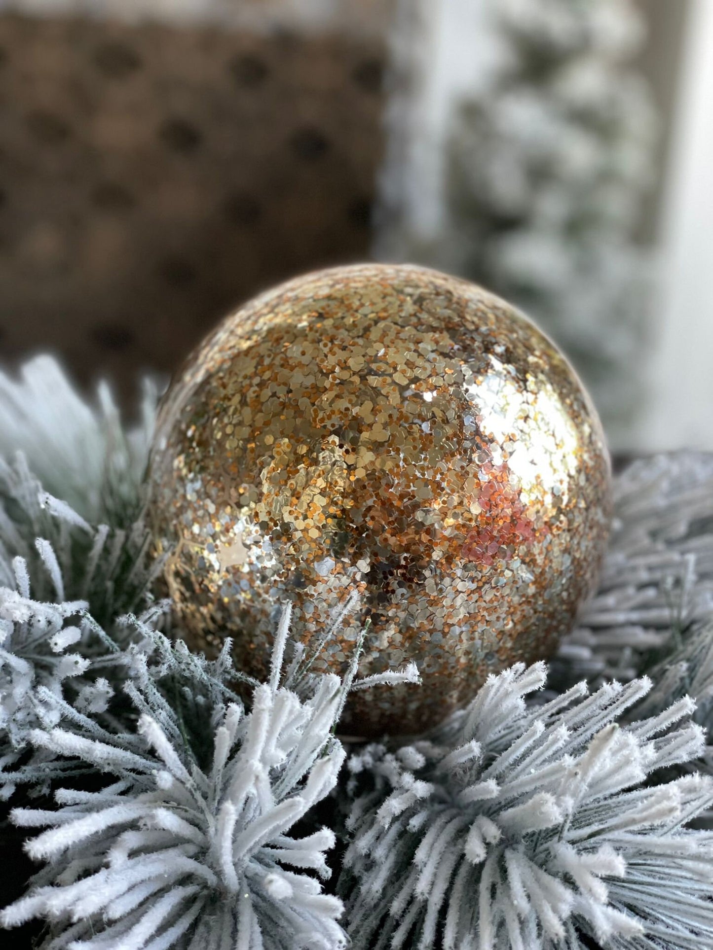 6" Mercury glass dimpled ball ornament.*