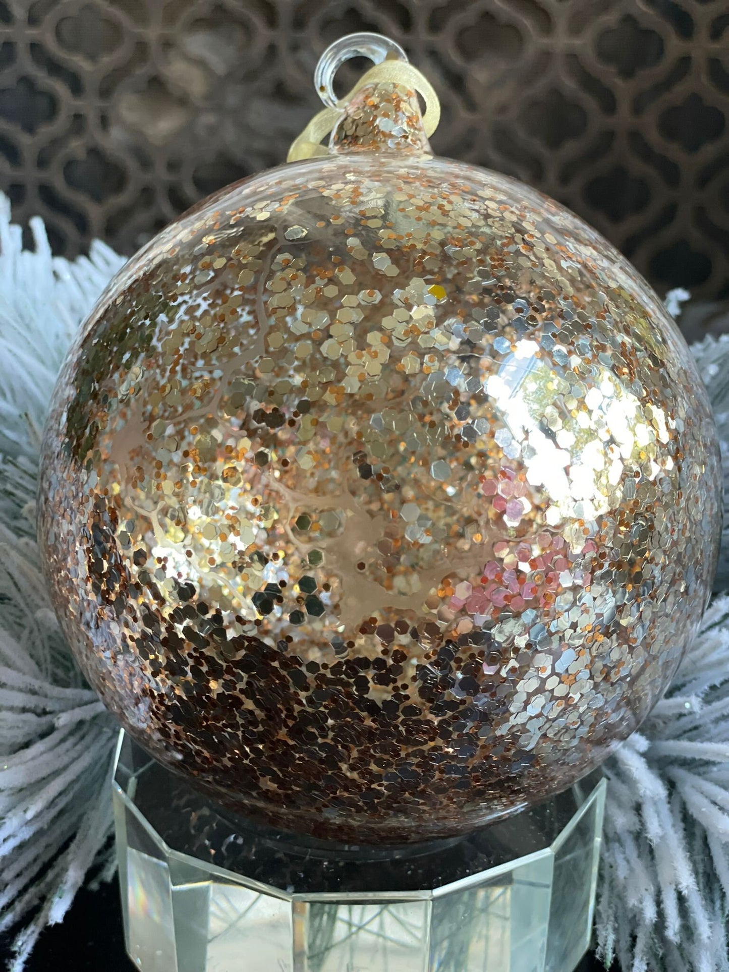 6" Mercury glass dimpled ball ornament.*