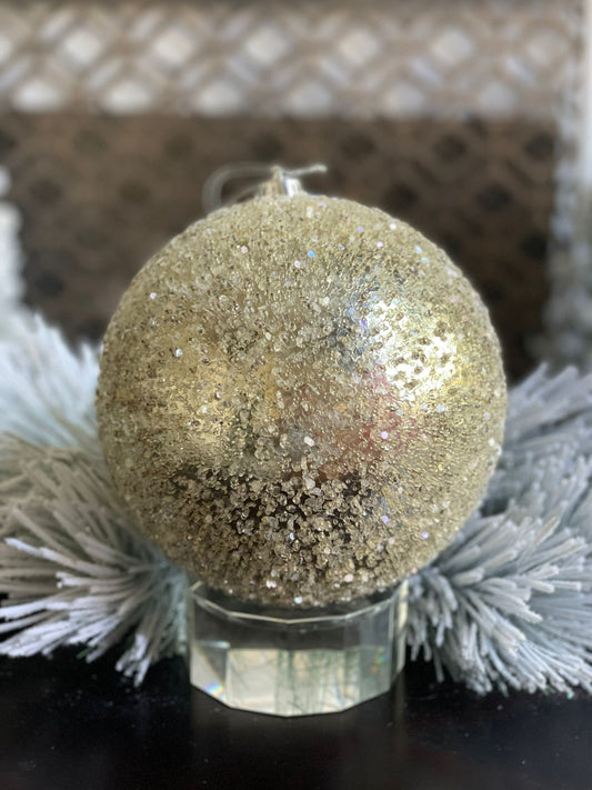 8" Iced metallic ball ornament.*