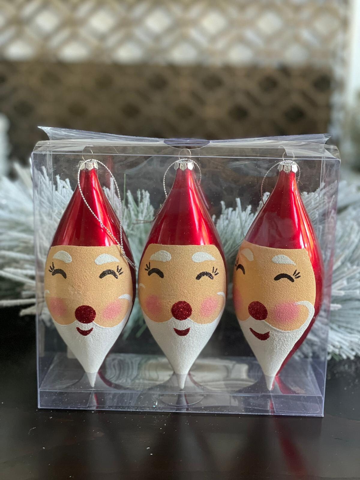 SET of 3. 7" vp Santa face finial ornament.*