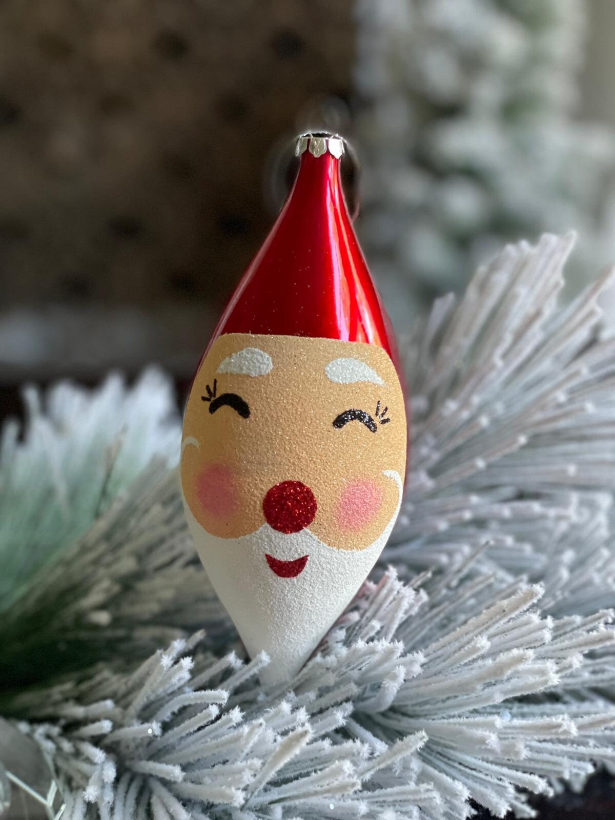 SET of 3. 7" vp Santa face finial ornament.*