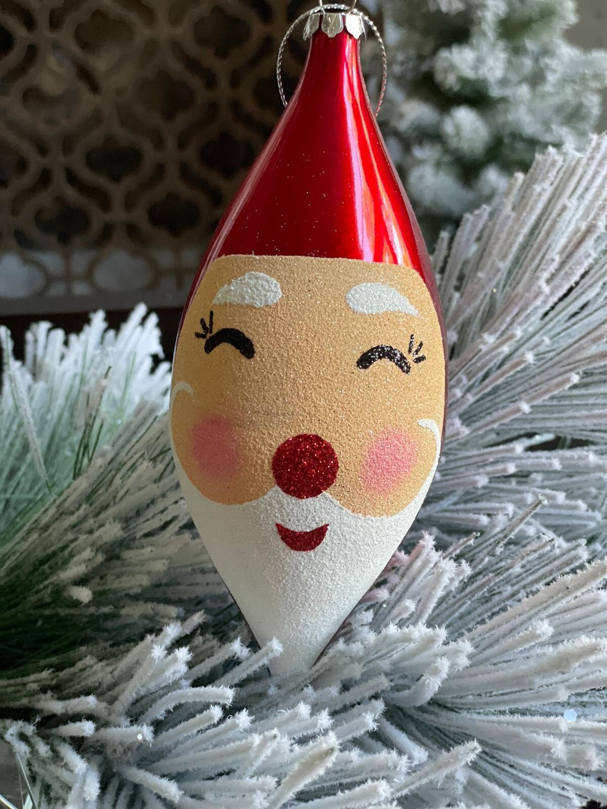 SET of 3. 7" vp Santa face finial ornament.*