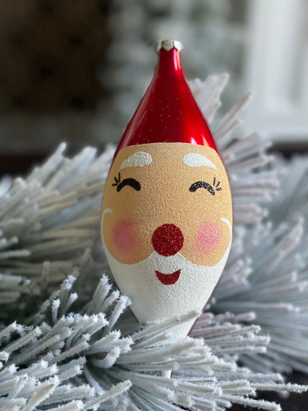 SET of 3. 7" vp Santa face finial ornament.*