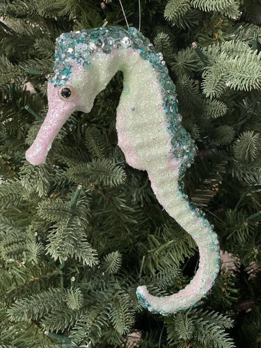 10"glitter and sequins styro seahorse ornament.*