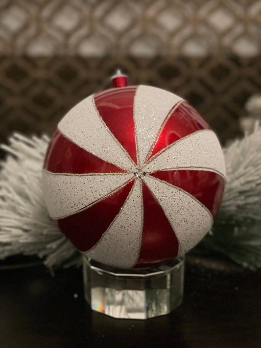 Ball 200mm candy cane red/white. Glitter*