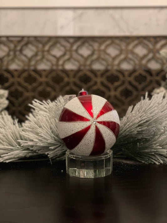 Ball 150mm candy cane red/white. Glitter.*