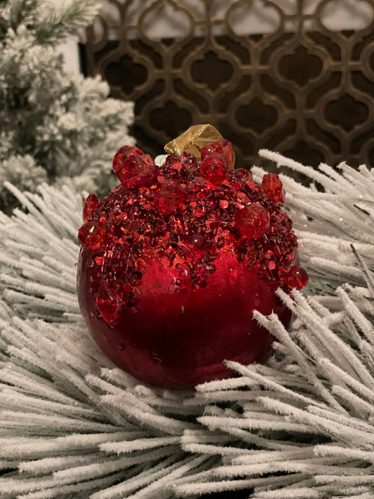 4" heavy jeweled ball ornament red