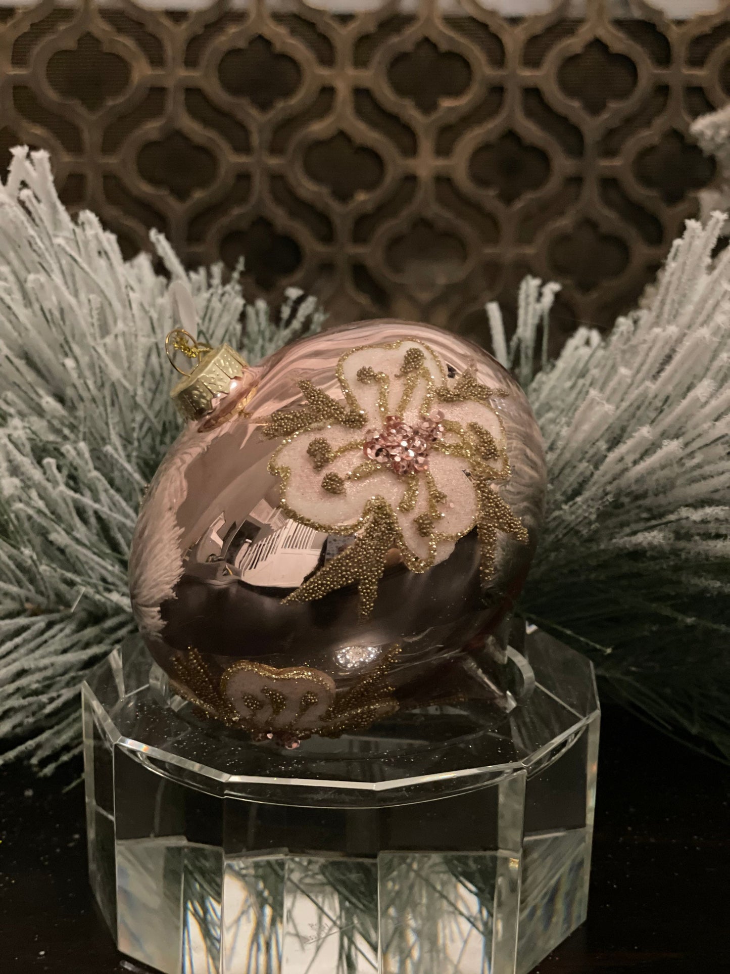 4" glass beaded butterfly onion ornament. Pink.