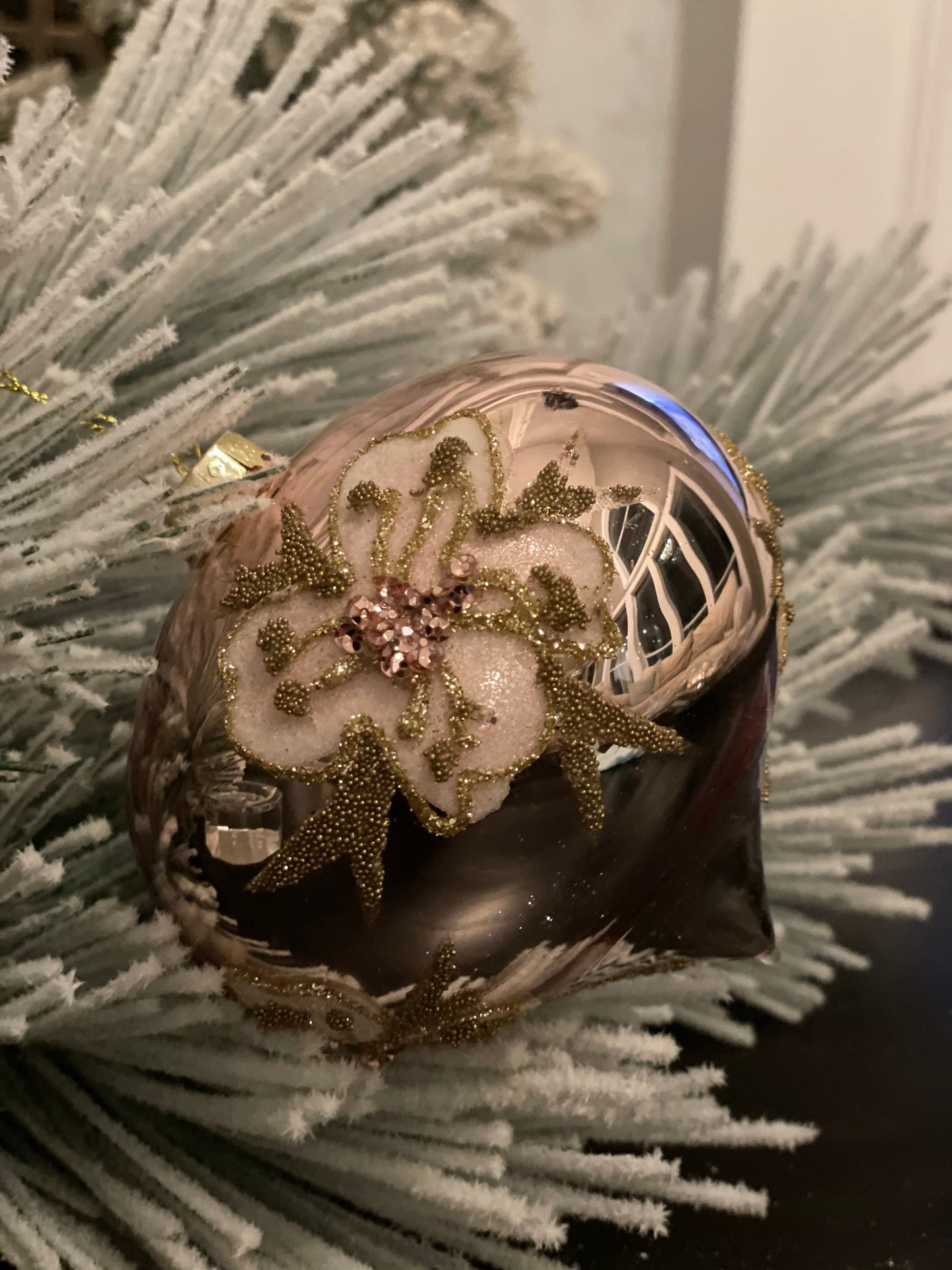 4" glass beaded butterfly onion ornament. Pink.