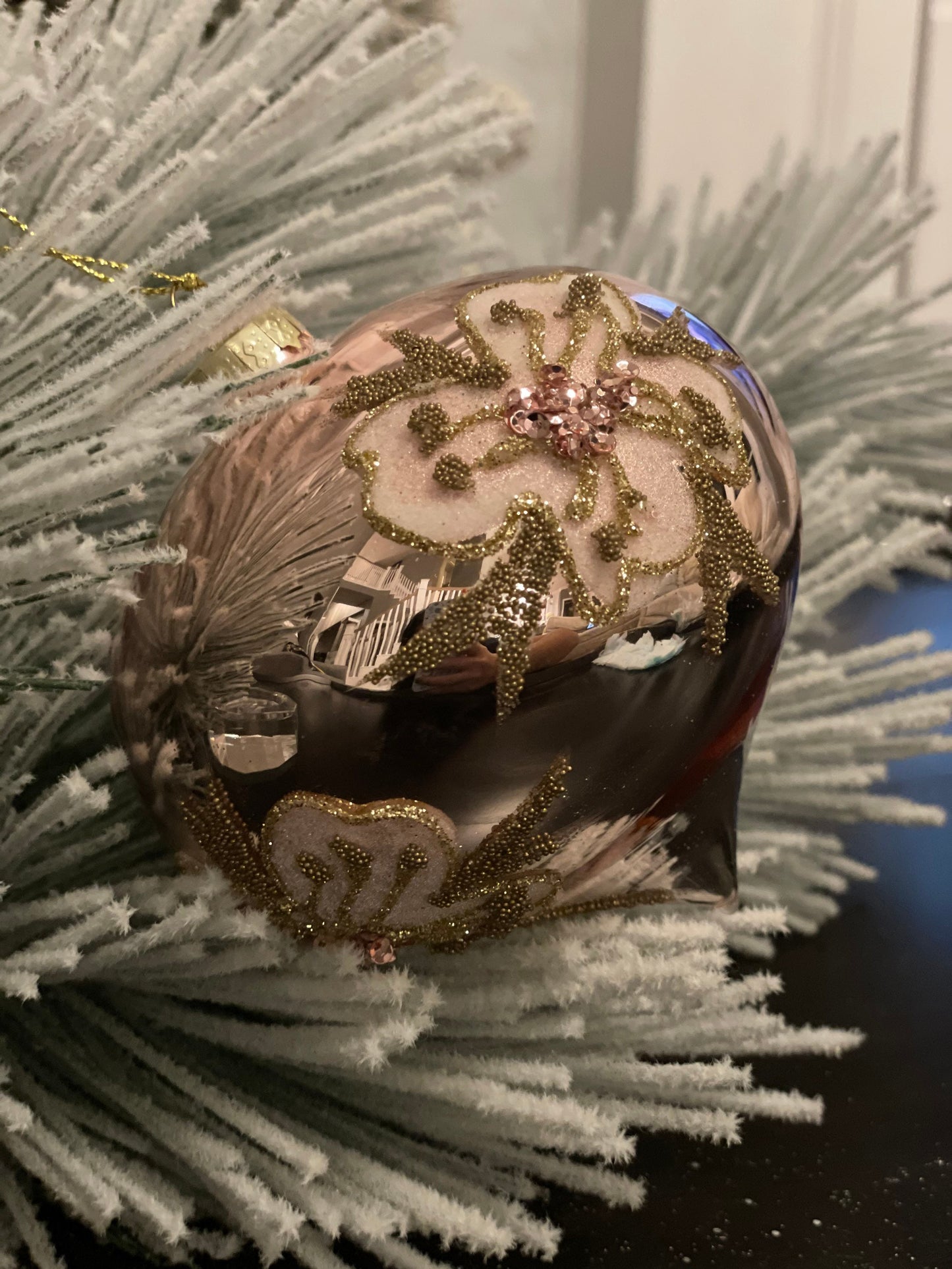 4" glass beaded butterfly onion ornament. Pink.