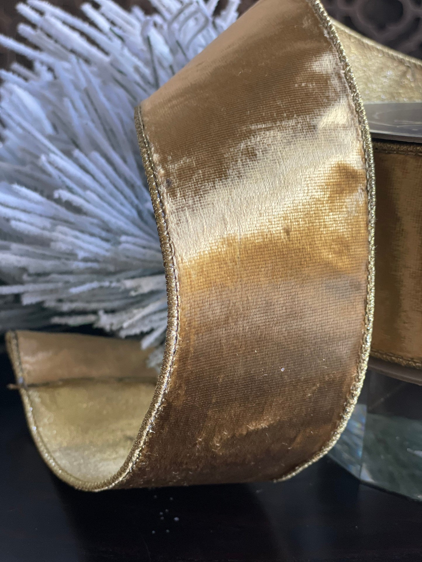 2.5” x 10 yards flashy velvet gold ribbon. designer ribbon. Farrisilk