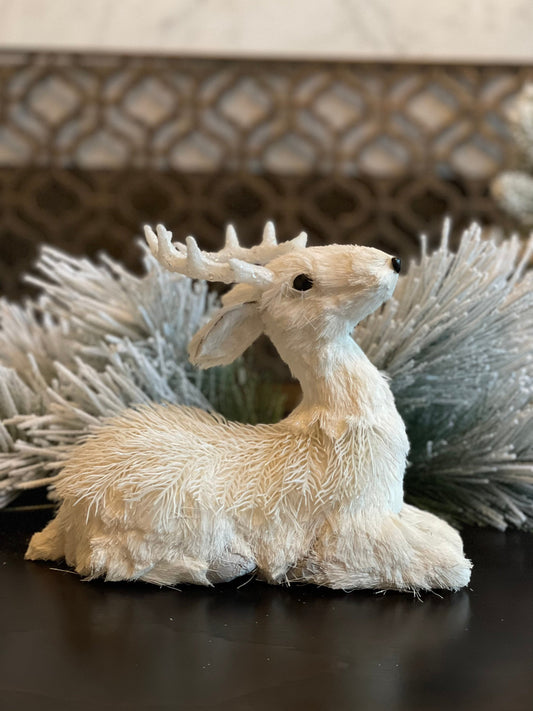 8"TX9.5" Deer. Snow fleece laying deer.