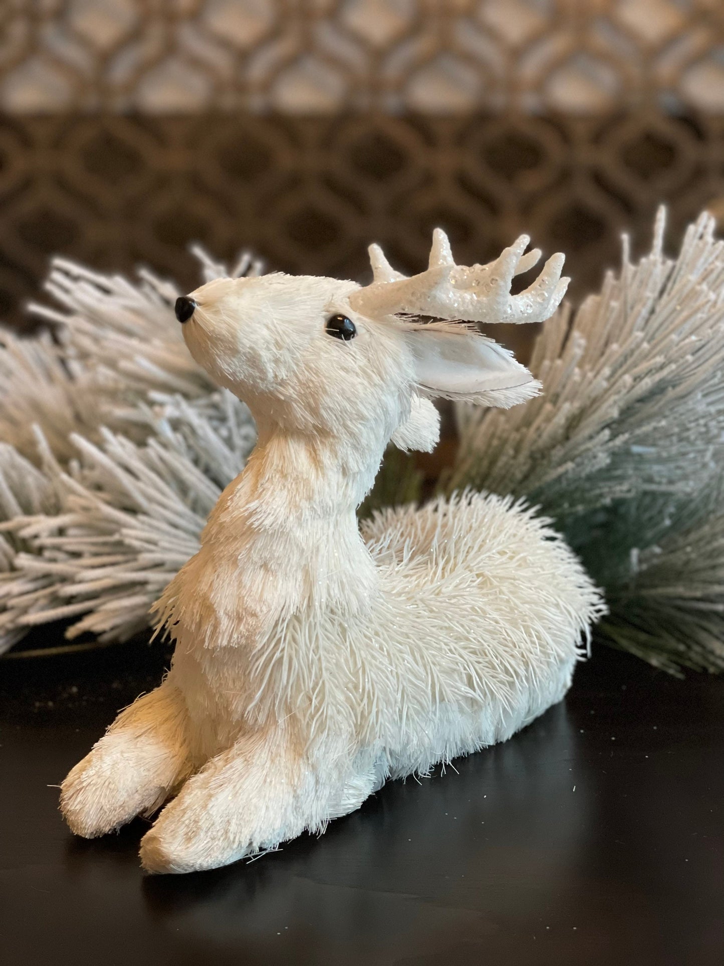 8"TX9.5" Deer. Snow fleece laying deer.