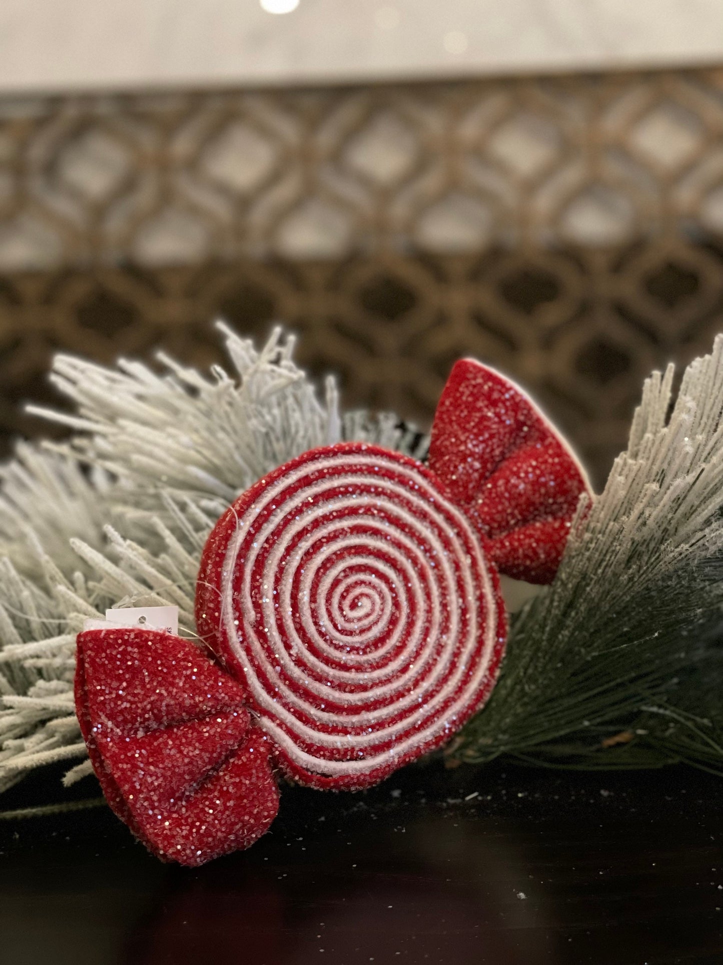 9"Frosted peppermint candy felt ornament.