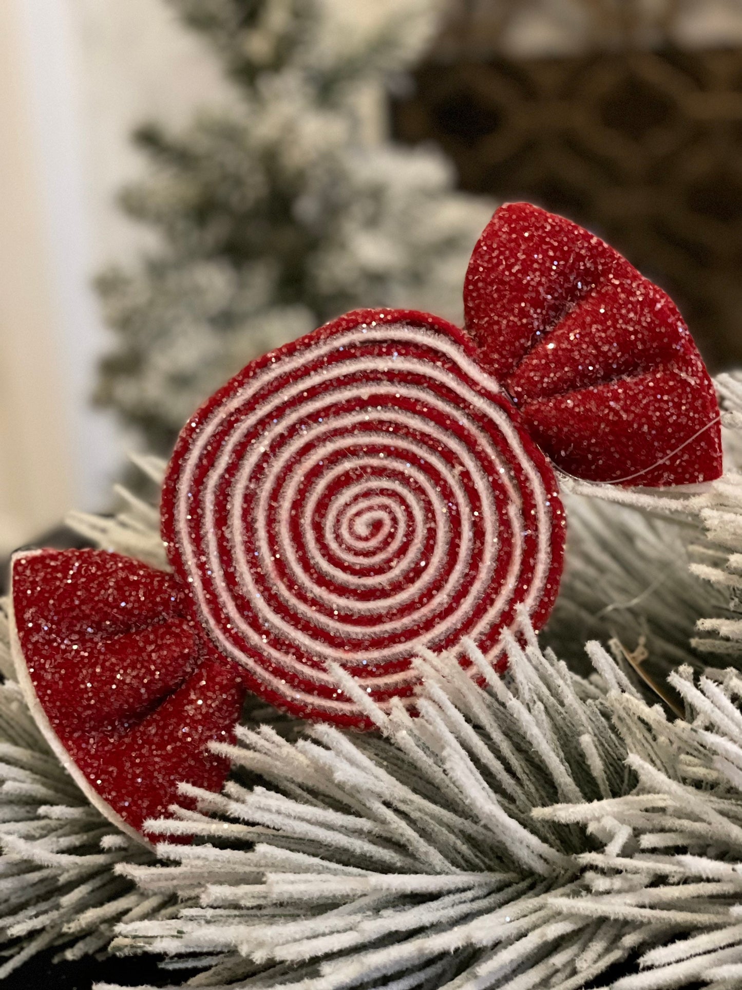 9"Frosted peppermint candy felt ornament.
