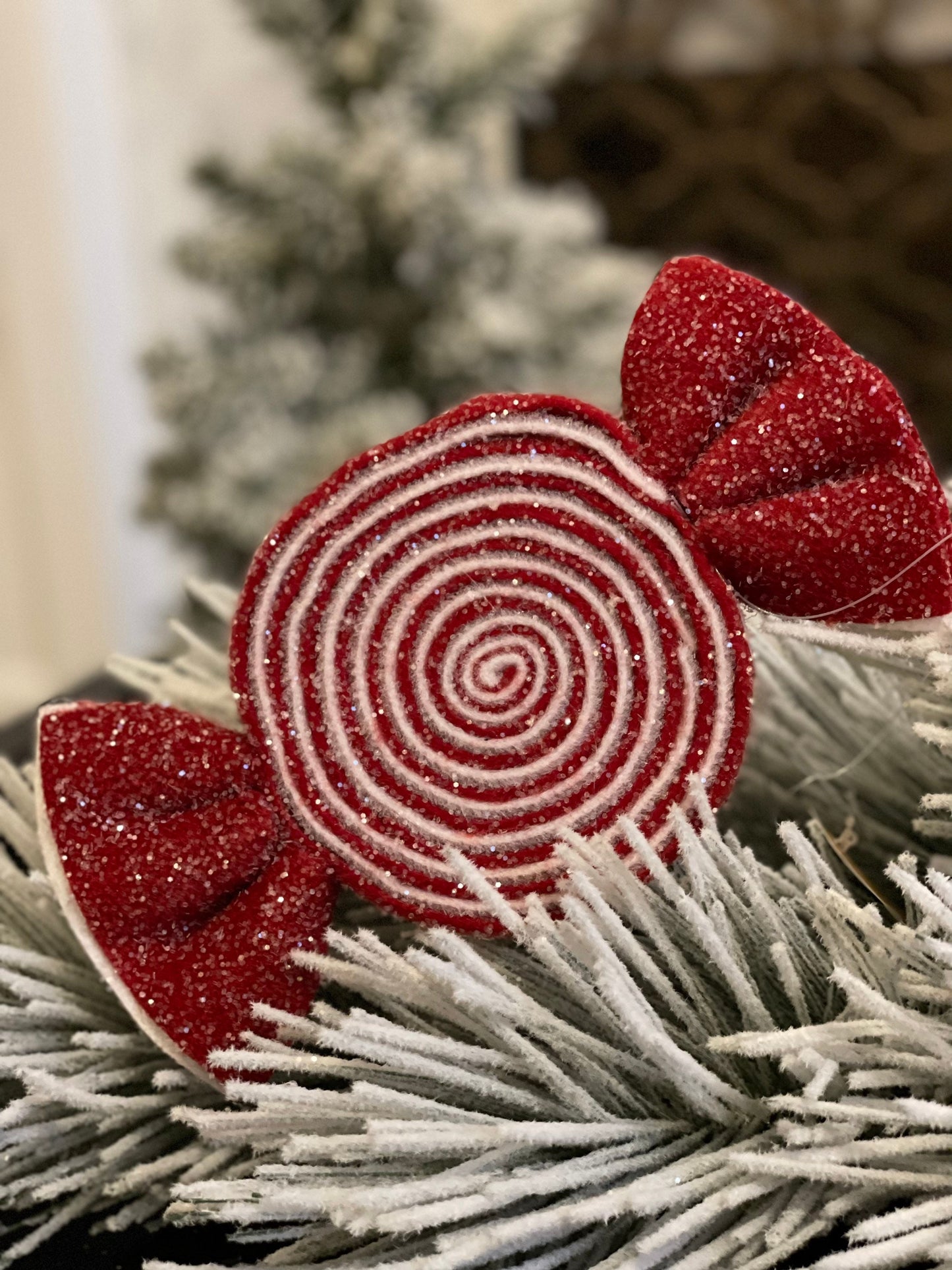 9"Frosted peppermint candy felt ornament.