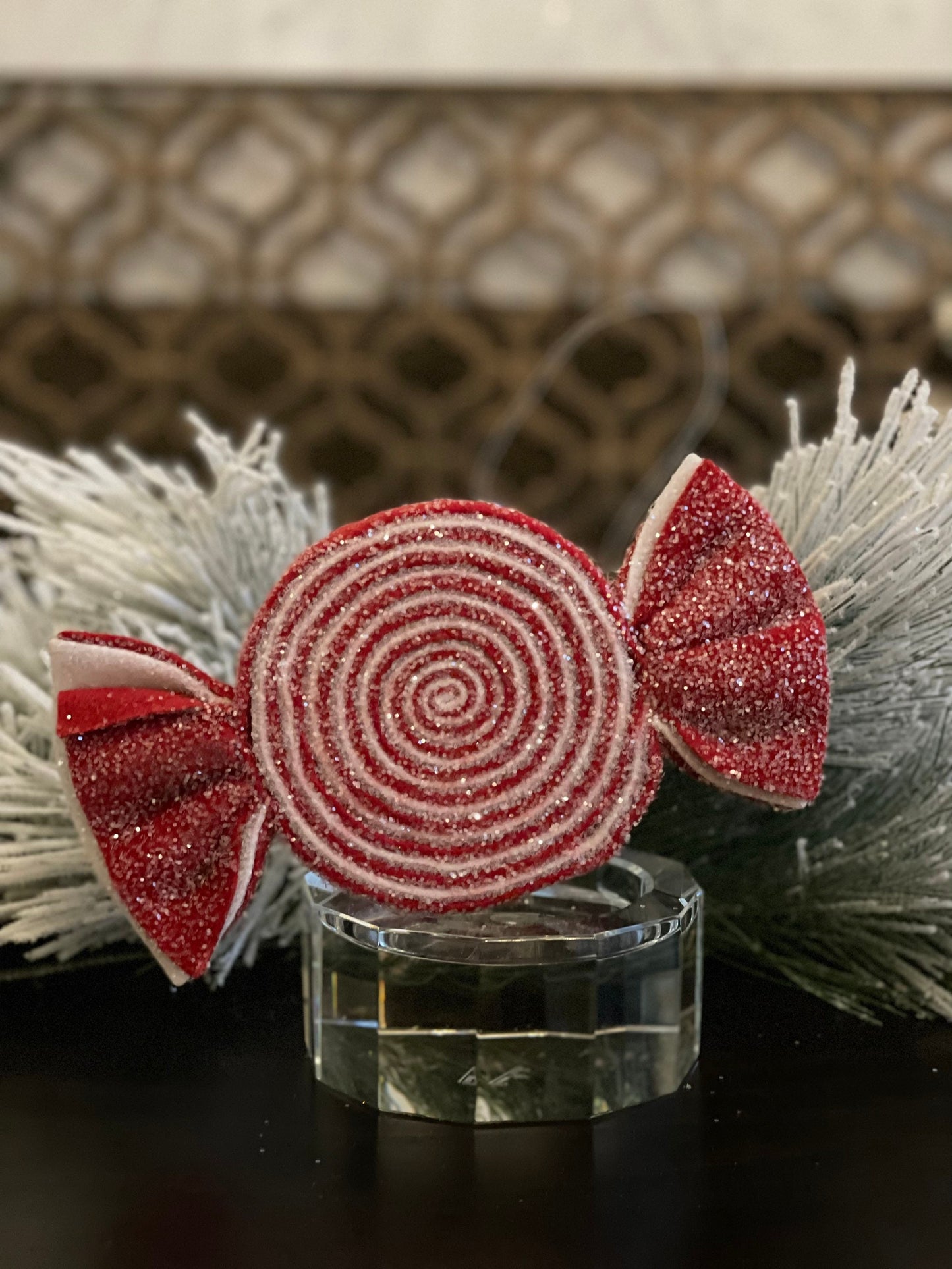 9"Frosted peppermint candy felt ornament.