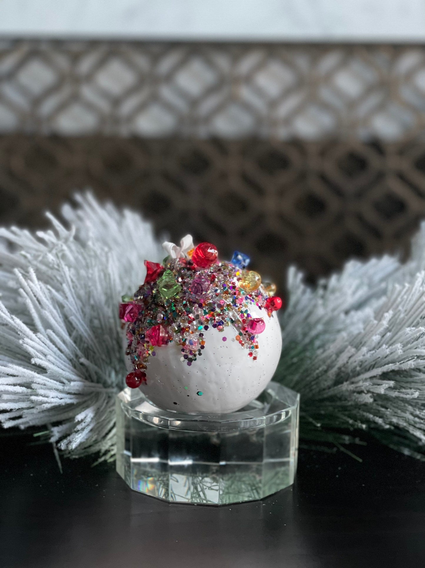 4” Kaleidoscope jeweled ball white
