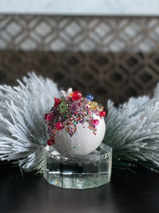 4” Kaleidoscope jeweled ball white