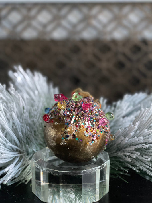 4” Kaleidoscope jeweled ball gold