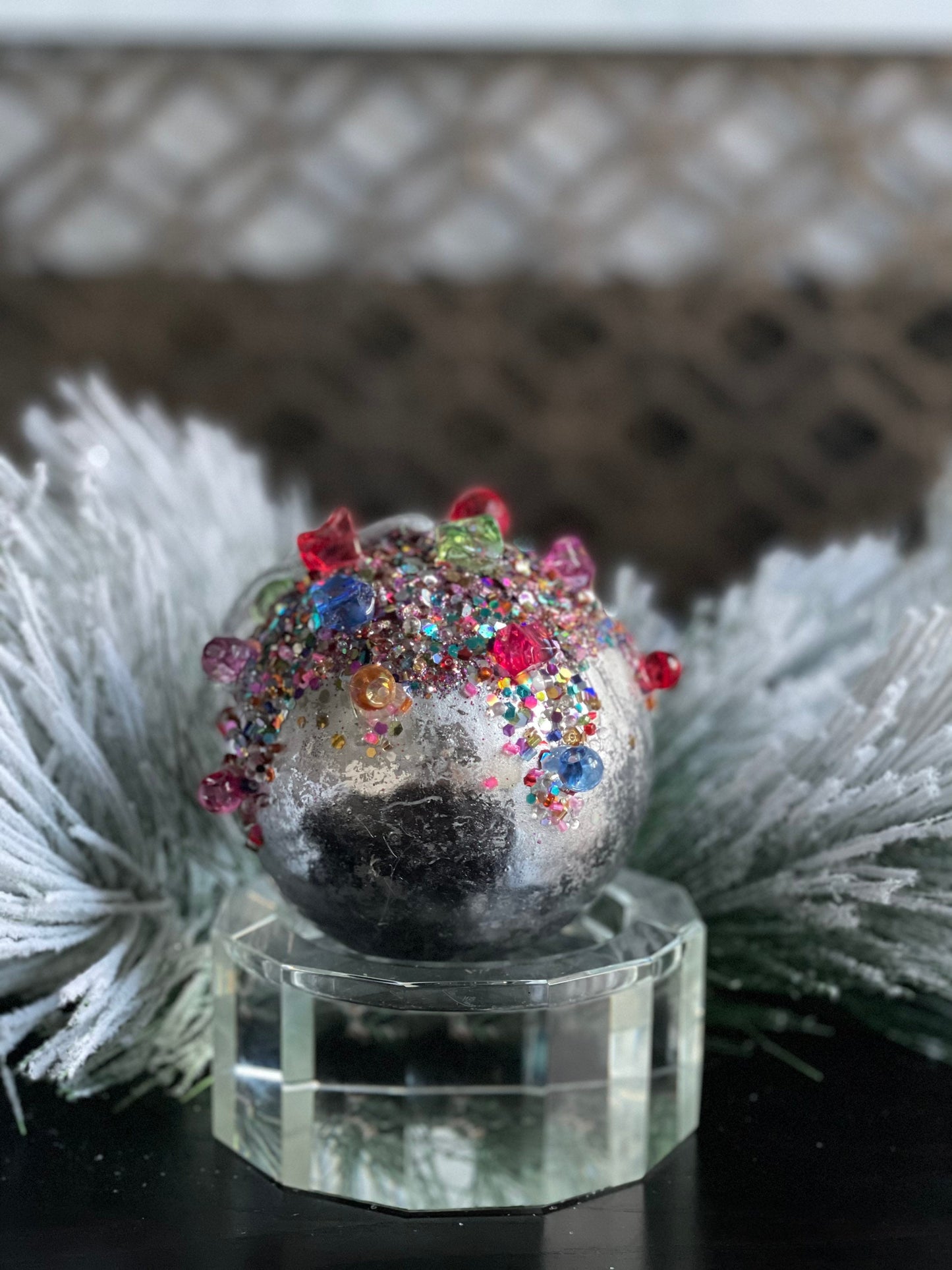 4” Kaleidoscope jeweled ball silver