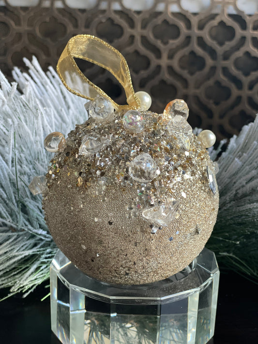 5” Beaded bejeweled ball platinum