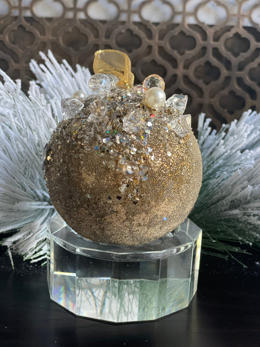 5” Beaded bejeweled ball gold