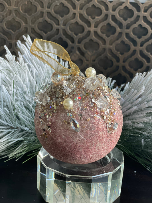 5” Beaded bejeweled ball pink