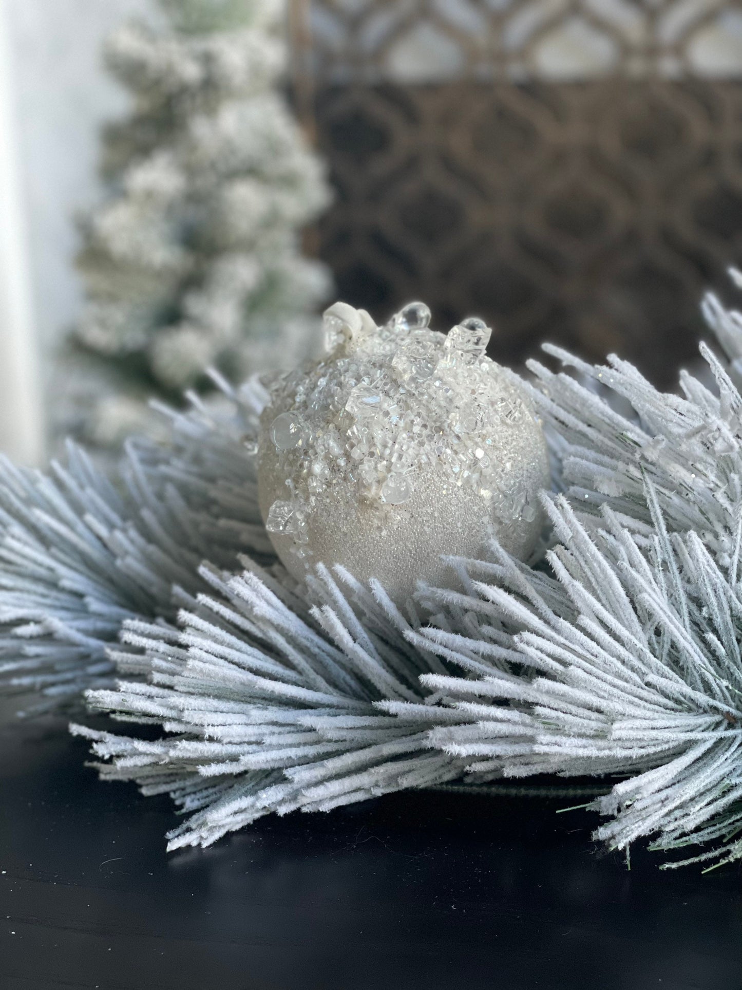 4” Beaded bejeweled ball white