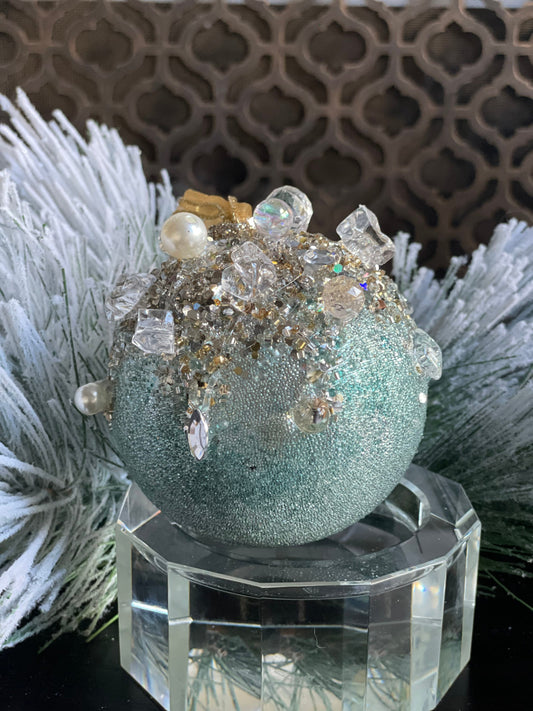 Beaded bejeweled ball lt blue 5"
