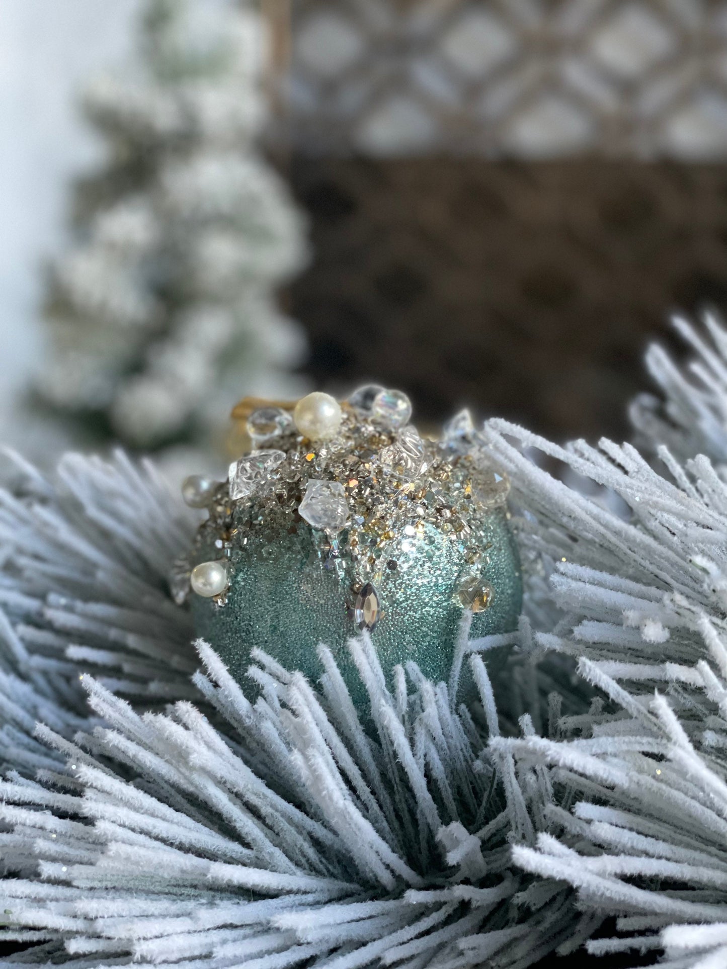 Beaded bejeweled ball lt blue 5"