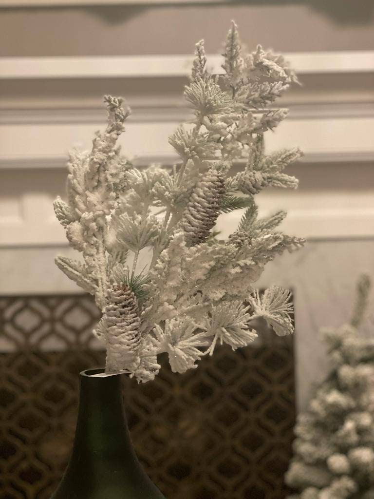 29" Mixed snow pine cone spray.