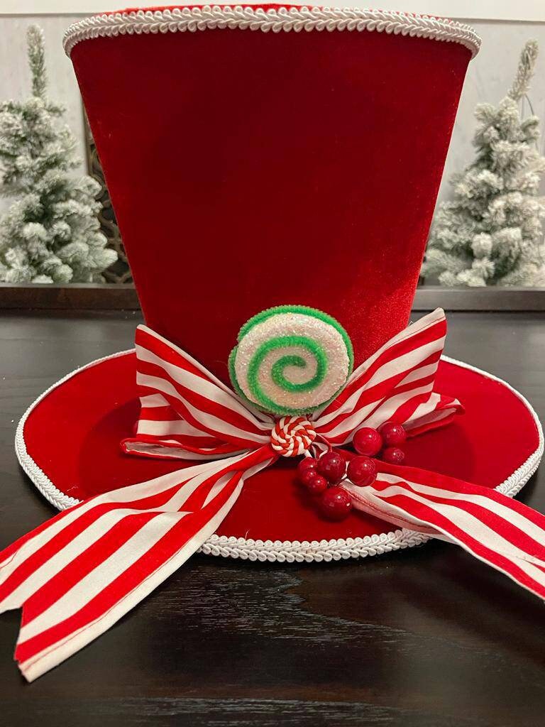 10” Hat Christmas. Peppermint. Candy theme.