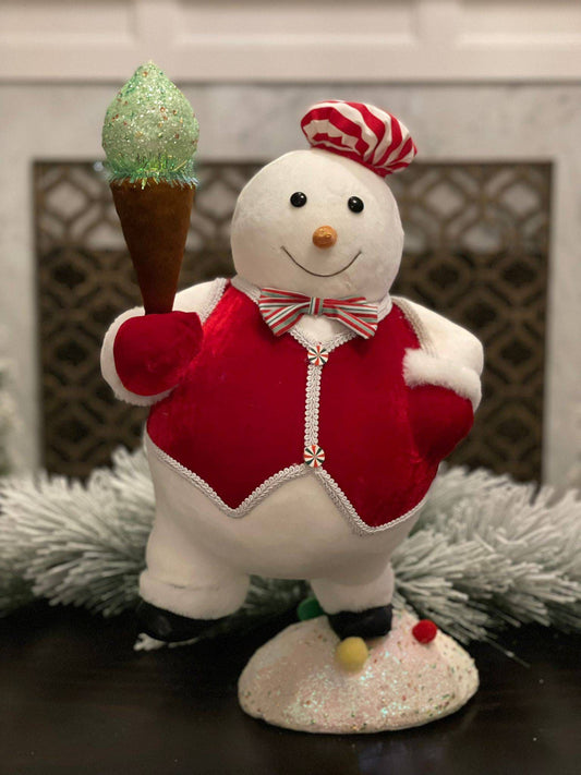 22” snowman with ice cream cone. Lightweight.
