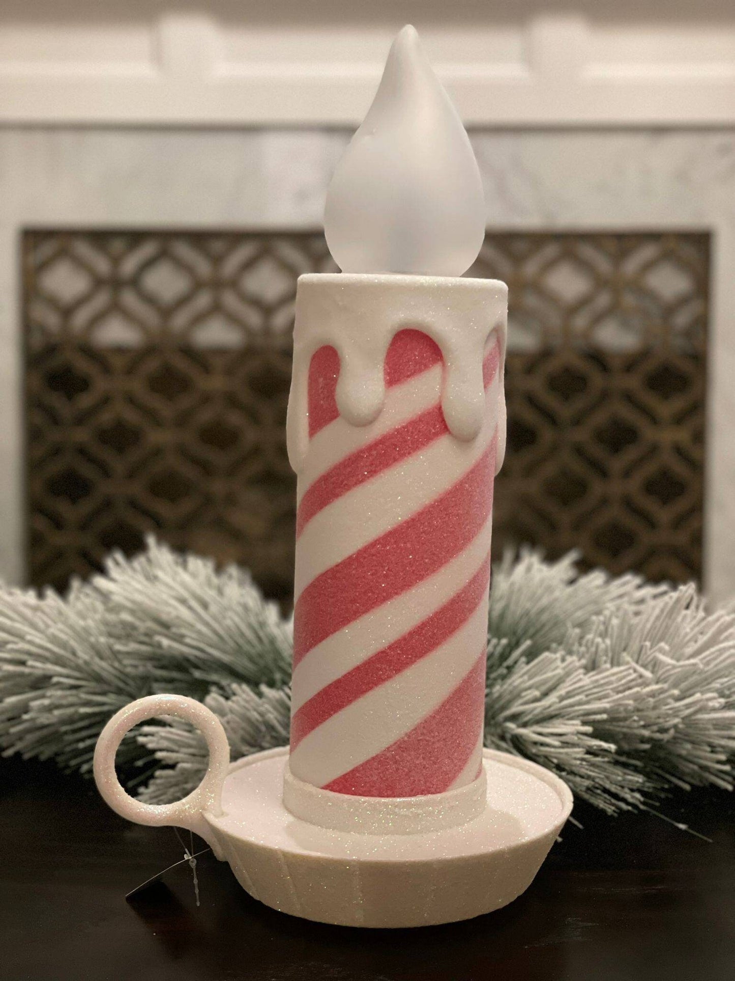 17.5" Battery operated peppermint stripe candle.