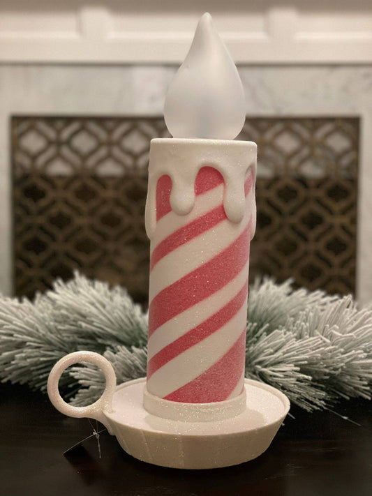 17.5" Battery operated peppermint stripe candle.