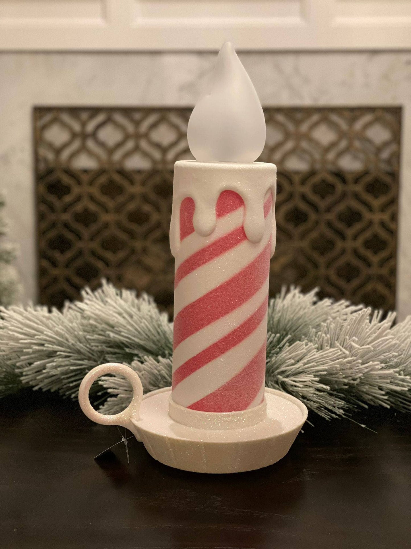 17.5" Battery operated peppermint stripe candle.