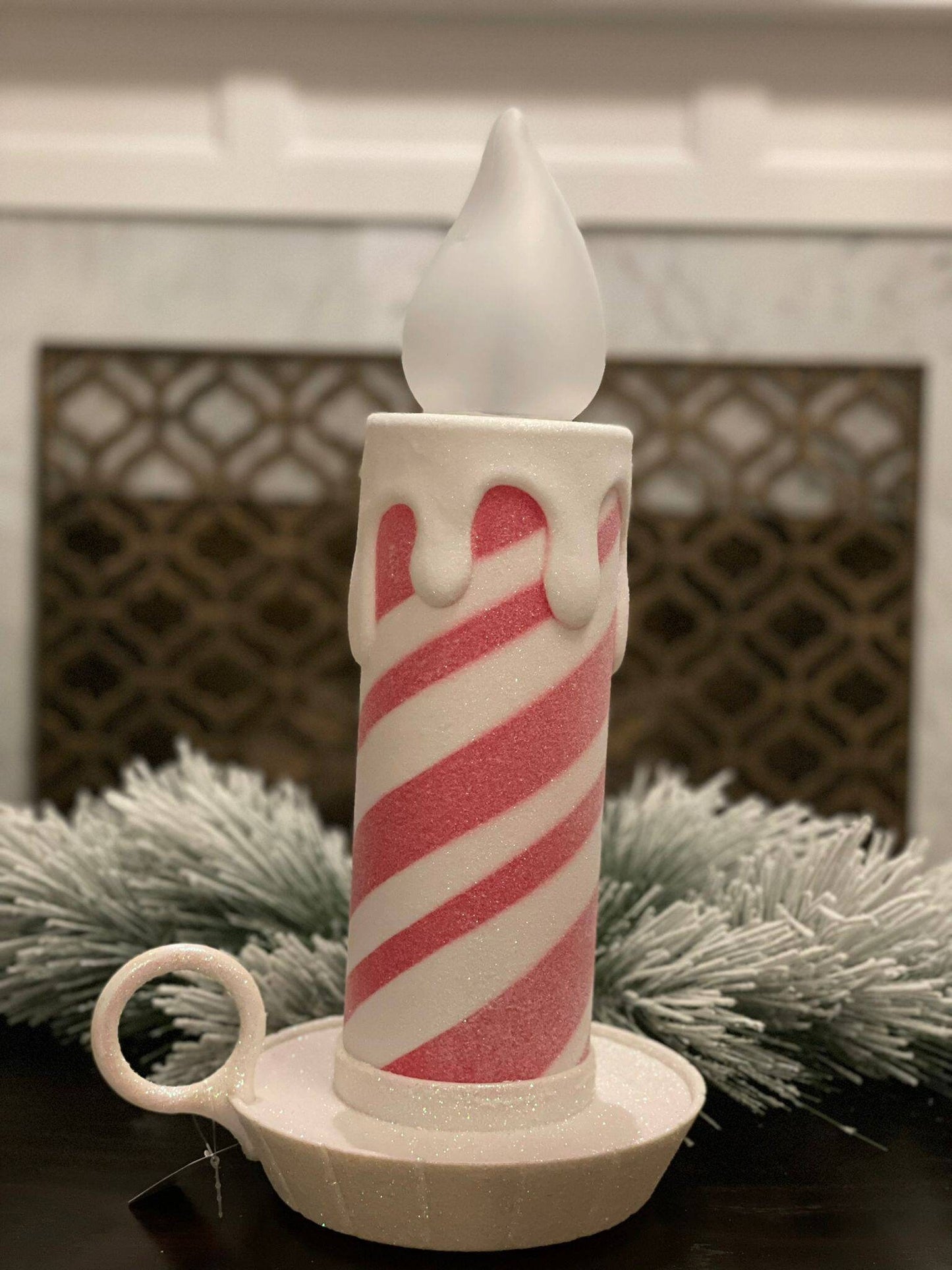 17.5" Battery operated peppermint stripe candle.
