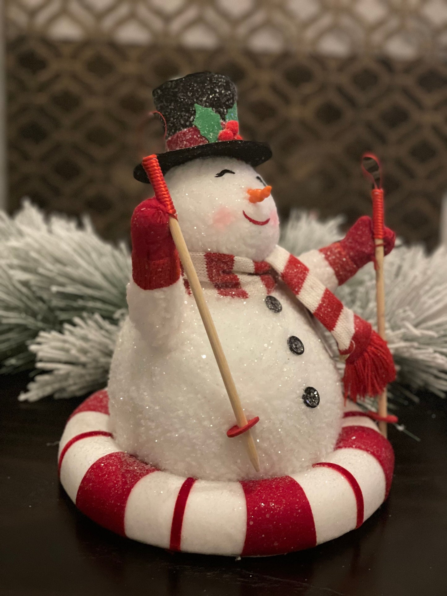 11.75" Snow tubing snowman. penguin and snowman theme.