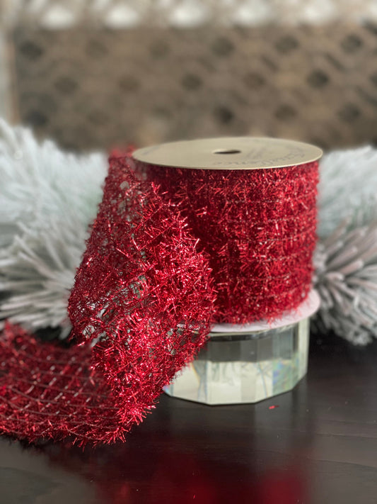 4X10" yds. Red tinsel ribbon.