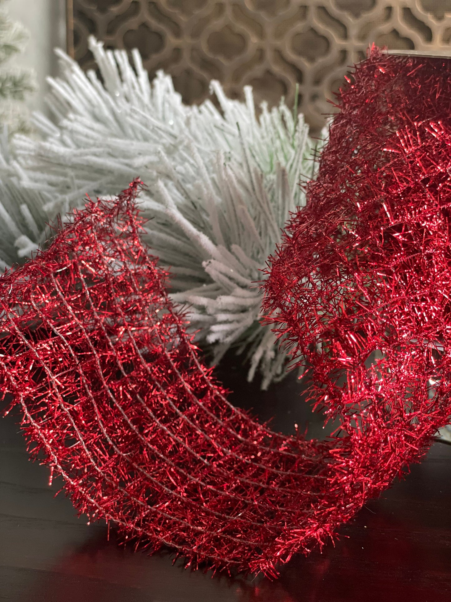4X10" yds. Red tinsel ribbon.