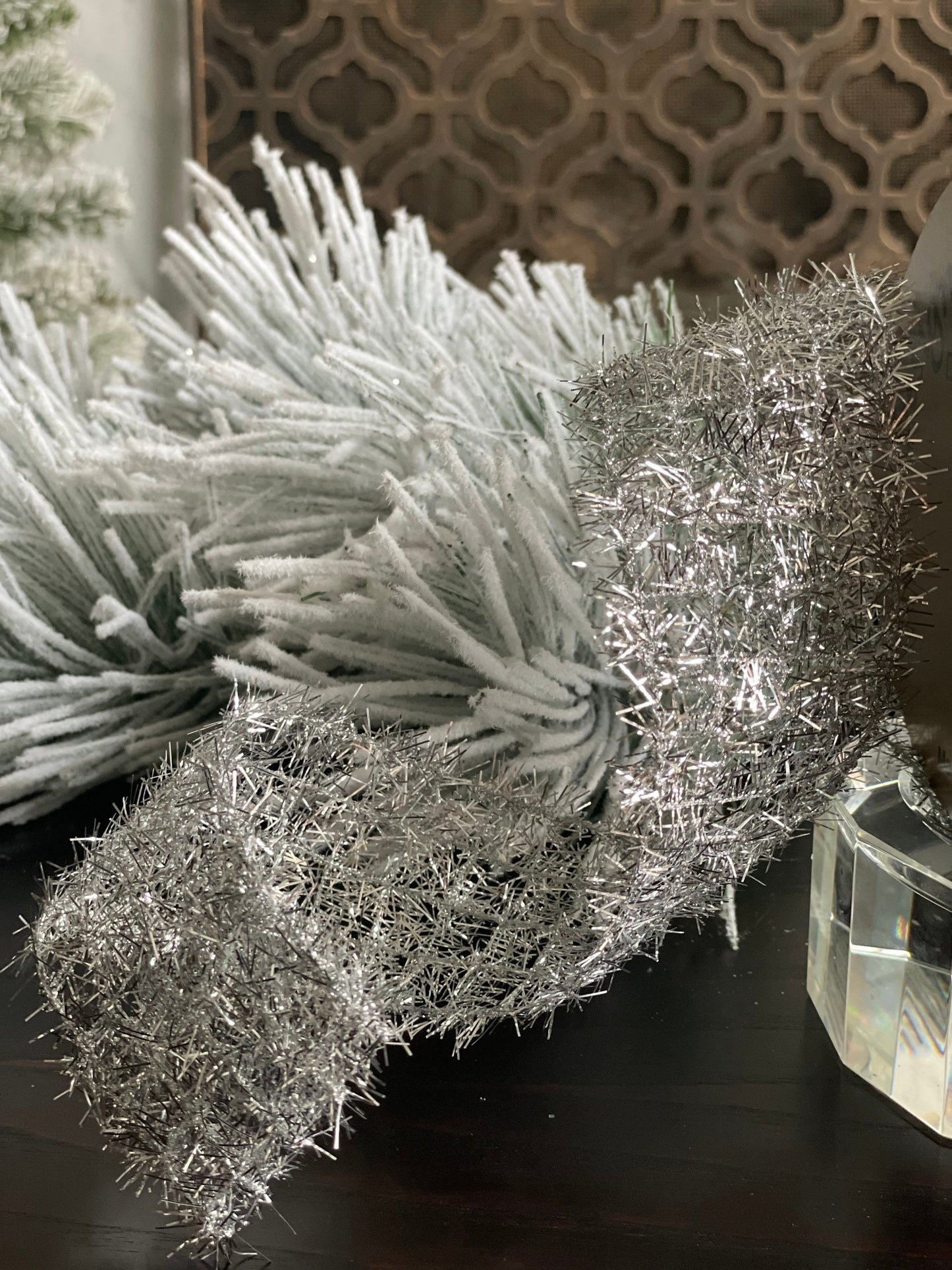 2.5X10" yds. Silver tinsel ribbon. Wired