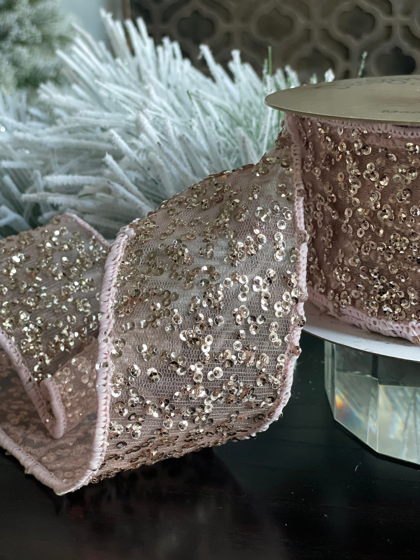 2.5” x 10 yds. Pink sequin ribbon