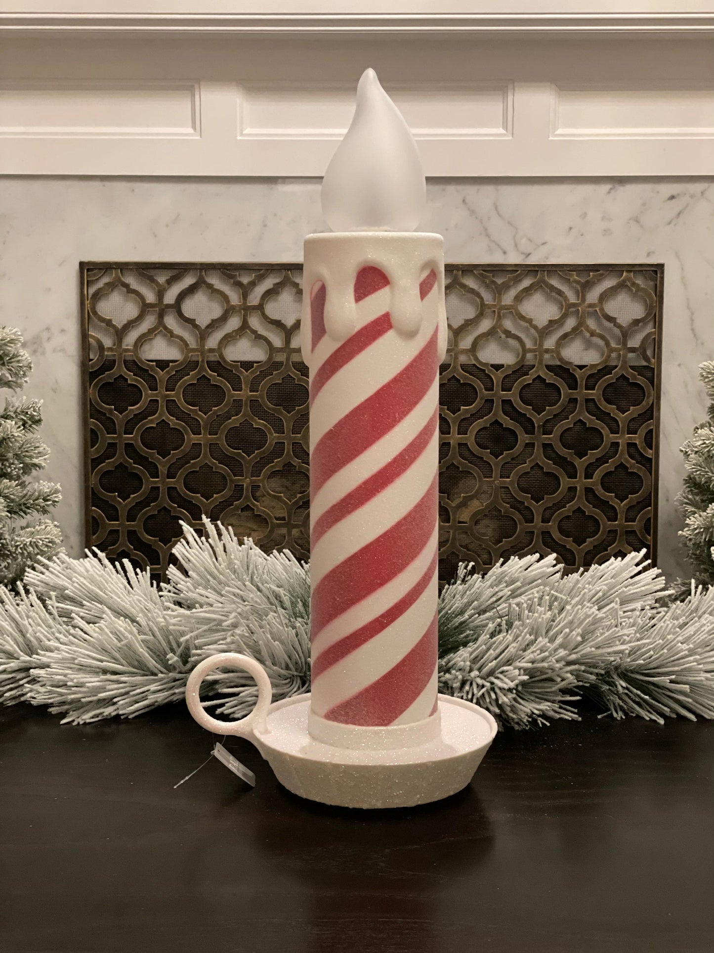22.5” Battery operated peppermint stripe candle.