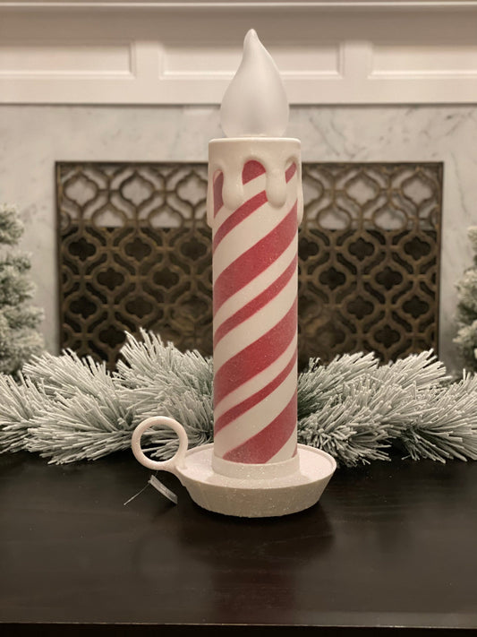 22.5” Battery operated peppermint stripe candle.