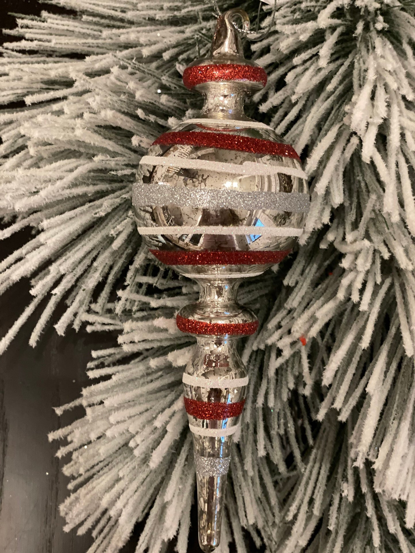 9.25" Striped glass finial ornament.