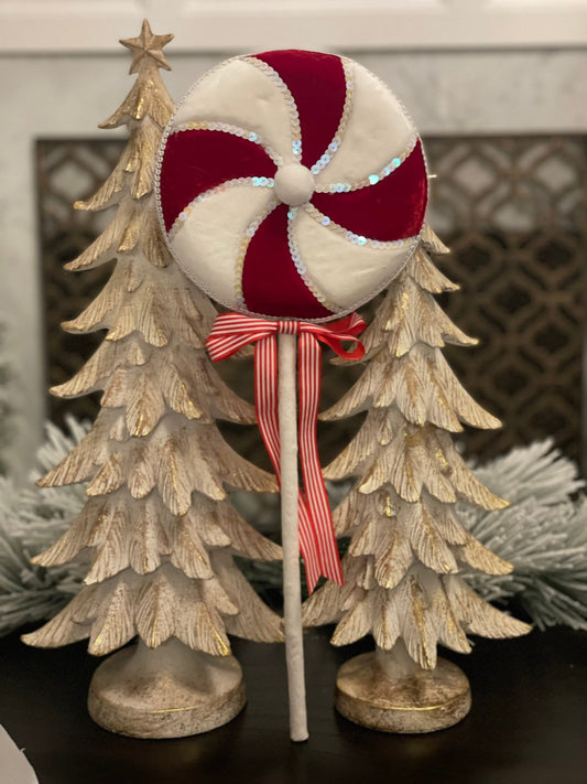 18"Lollipop. Red and white velvet.
