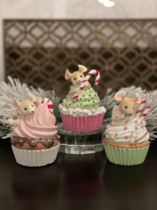 6" cupcake with mouse resin. SET OF 3.