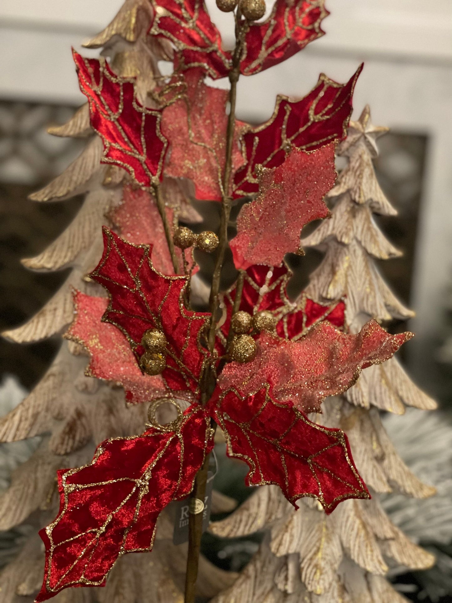 28" Glitter red holly spray. SET of 2.