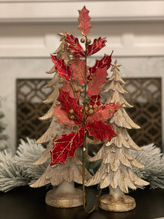 28" Glitter red holly spray. SET of 2.